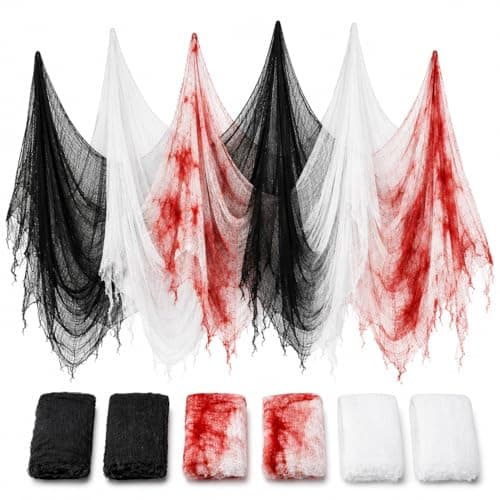 6 Pack Halloween Decorations, Black White Red Gauze, 30 x 72 Inch