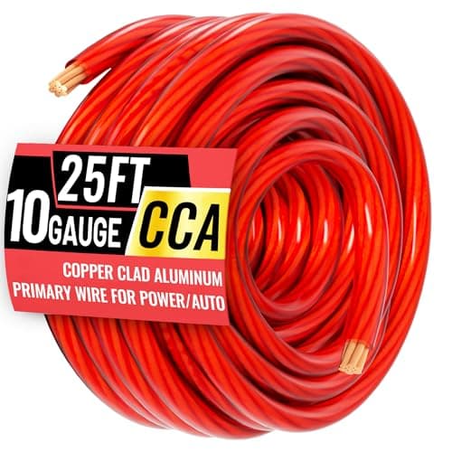 Energeaster 10 Gauge Wire 25FT Red CCA Battery Cable, Automotive Wire