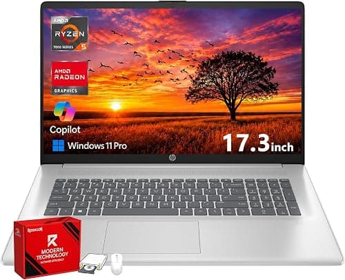 HP 17 Inch FHD Laptop Computer for Business & Students 32GB RAM 1TB SSD | AMD Ryzen 5 7430U Processor, 17.3 inch FHD IPS Display, Windows 11 Pro, Copilot AI Key, Fast Charging, Wi-Fi 6