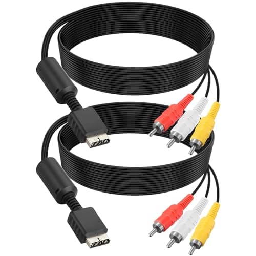 PS2 AV Cable PS1 AV Cable Audio Video Cord 6FT Plug & Play 2-Pack