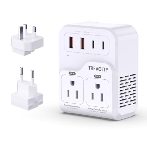 2000W Voltage Converter US to Europe for Hair Dryers, 7-in-1 220V to 110V Converter for European Travel with 3 AC/2 USBA/2 USBC Ports (PD20W), Universal Travel Adapter with Type C G Plugs
