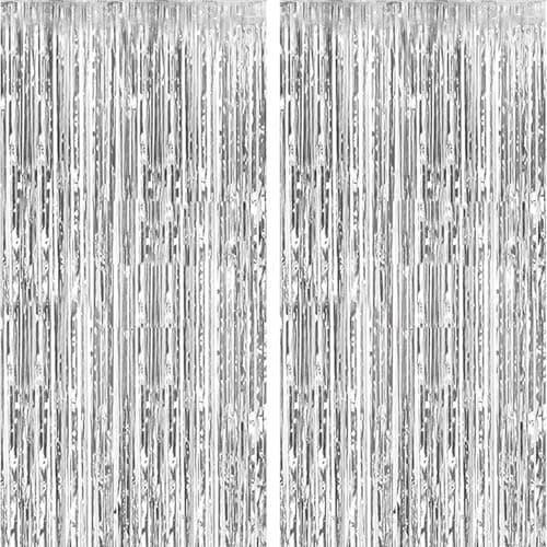 2 Pack Tinsel Foil Fringe Curtains Backdrop 3.3ft x 6.6ft