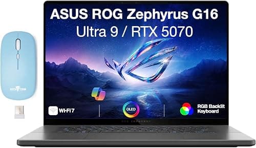 ASUS ROG Zephyrus G16 Gaming Laptop 16.0" 240Hz OLED WQXGA Display (Intel Ultra 9-285H, GeForce RTX 5070 8GB, 16GB LPDDR5X, 1TB SSD, RGB KB, Thunderbolt 4, Win 11 Home) w/Dockztorm Wireless Mouse